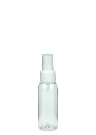 60 ml R-PET-Flasche transparent, Ø 34,3 mm, Lotionpumpe weiß