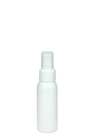 60 ml R-PET-Flasche weiß, Ø 34,3 mm, Lotionpumpe weiß
