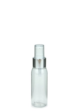 60 ml PET-Flasche transparent, Ø 34,3 mm, Lotionpumpe weiß/Metall
