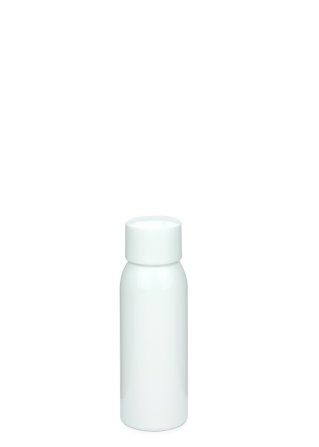 60 ml R-PET-Flasche weiß, Ø 34,3 mm, Schraubverschluss weiß