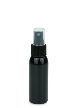 60 ml PET-Flasche schwarz, Ø 34,3 mm, Sprühzerstäuber schwarz, geriffelt