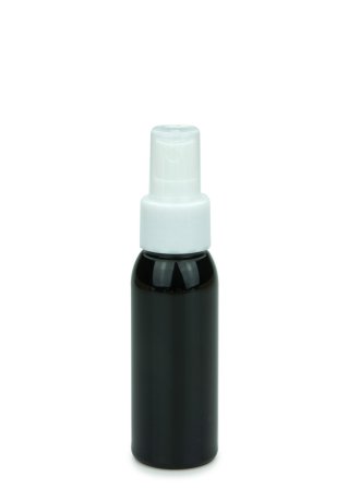 60 ml PET-Flasche schwarz, Ø 34,3 mm, Sprühzerstäuber weiß