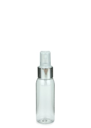 60 ml R-PET-Flasche transparent, Ø 34,2 mm, Sprühzerstäuber, Luxury-Ausführung natur, glatt