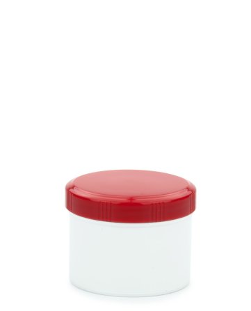 75 ml PP-Cremetiegel weiß, flach – Deckel rot