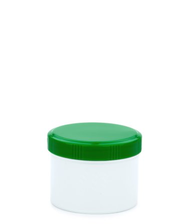 75 ml PP-Cremetiegel weiß, flach – Deckel grün