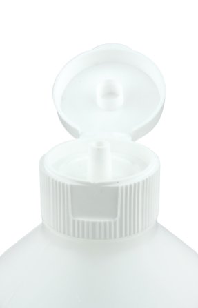 1000 ml PE-HD-Flasche natur, Ø 80,0 mm, Klappverschluss weiß (UN-Zulassung)