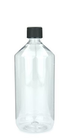 1000 ml PET-Laborflasche KISI transparent, Ø 88,5 mm, Verschluss schwarz