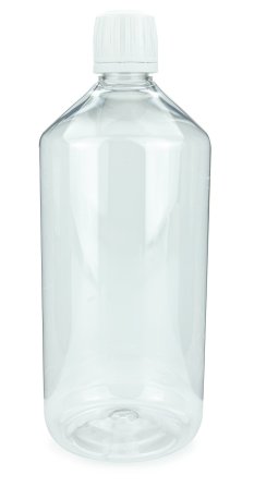 1000 ml PET-Laborflasche Ausgießer transparent, Ø 88,5 mm, Verschluss weiß