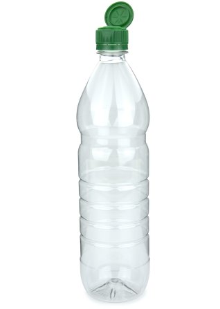 1000 ml PET-Speiseöl-Flasche transparent, Ø 78,0 mm, Verschluss grün
