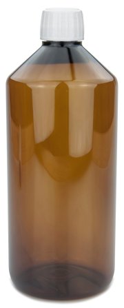 1000 ml PET-Laborflasche Spritzeinsatz braun, Ø 88,5 mm, Verschluss weiß