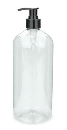 1000 ml PET-Flasche transparent, Ø 87,0 mm, Seifenpumpe schwarz