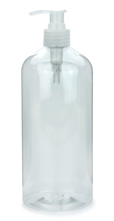 1000 ml R-PET-Flasche transparent, Ø 87,0 mm, Seifenpumpe natur