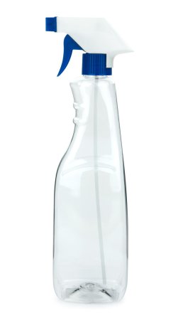 1000 ml PET-Flasche transparent, 90 × 76 mm, Trigger-Sprühpistole, 3-Wege-Düse blau, geriffelt