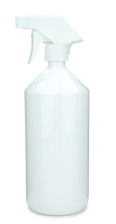 1000 ml PET-Flasche weiß, Ø 88,5 mm, Trigger-Sprühpistole, Einzelmodus weiß, geriffelt