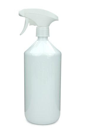 1000 ml PET-Flasche weiß, Ø 88,5 mm, Metallfreie Trigger-Sprühpistole weiß, geriffelt
