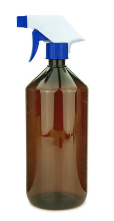 1000 ml PET-Flasche braun, Ø 88,5 mm, Trigger-Sprühpistole, Einzelmodus blau, geriffelt