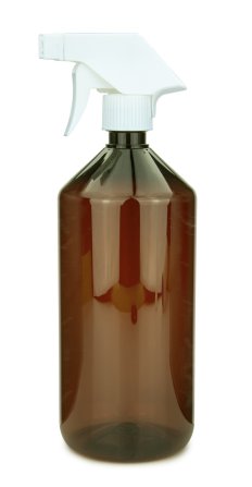 1000 ml PET-Flasche braun, Ø 88,5 mm, Trigger-Sprühpistole, Einzelmodus weiß, geriffelt