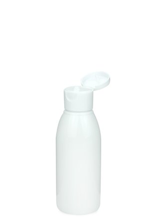 100 ml R-PET-Flasche weiß, Ø 41,9 mm, Klappverschluss weiß