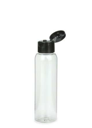 100 ml PET-Flasche transparent, Ø 37,1 mm, Klappverschluss schwarz