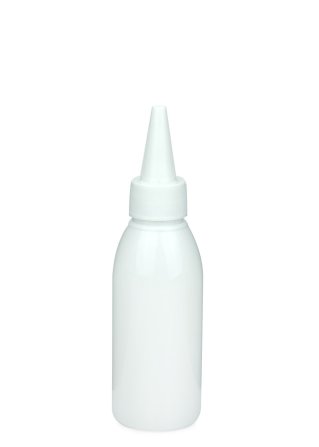 100 ml R-PET-Dosierflasche weiß, Ø 41,9 mm, Schraubkappe weiß