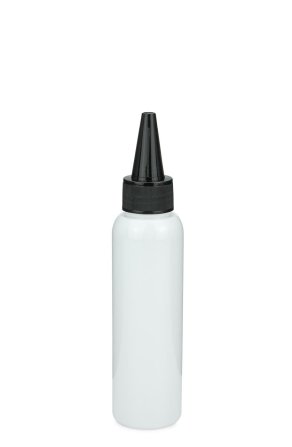 100 ml R-PET-Dosierflasche weiß, Ø 37,1 mm, Schraubkappe schwarz