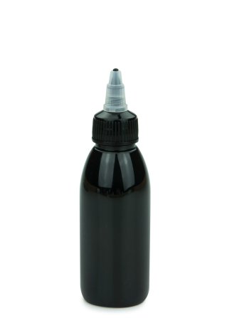 100 ml PET-Dosierflasche schwarz, Ø 41,9 mm, On/Off-Verschluss (schwarz/transparent)