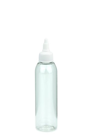 100 ml PET-Dosierflasche transparent, Ø 37,1 mm, On/Off-Verschluss weiß