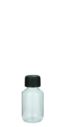 100 ml PET-Laborflasche KISI transparent, Ø 47,8 mm, Verschluss schwarz