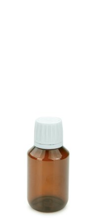 100 ml PET-Laborflasche Ausgießer braun, Ø 47,8 mm, Verschluss weiß