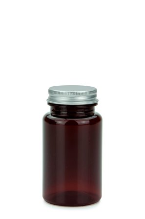 100 ml PET-Packer Schraubdose braun (38/400) – mit Aluminium-Schraubdeckel, glänzend