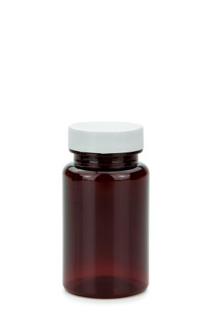 100 ml PET-Packer Schraubdose braun (38/400) – mit Pressure-Sensitive-Einlage, Deckel weiß, glänzend
