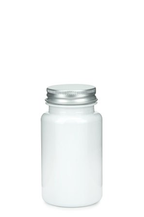 100 ml PET-Packer Schraubdose weiß (38/400) – mit Aluminium-Schraubdeckel, glänzend