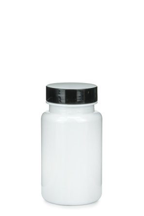 100 ml PET-Packer Schraubdose weiß (38/400) – mit Pressure-Sensitive-Einlage, Deckel schwarz, glänzend