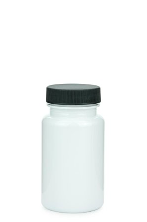 100 ml PET-Packer Schraubdose weiß (38/400) – mit Schraubdeckel, Deckel schwarz, matt gerippt