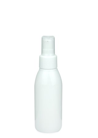 100 ml R-PET-Flasche weiß, Ø 41,9 mm, Lotionpumpe weiß