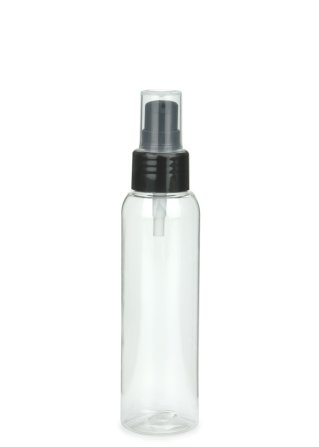100 ml R-PET-Flasche transparent, Ø 42,2 mm, Lotionpumpe schwarz