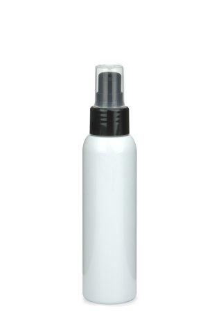 100 ml R-PET-Flasche weiß, Ø 37,1 mm, Lotionpumpe schwarz