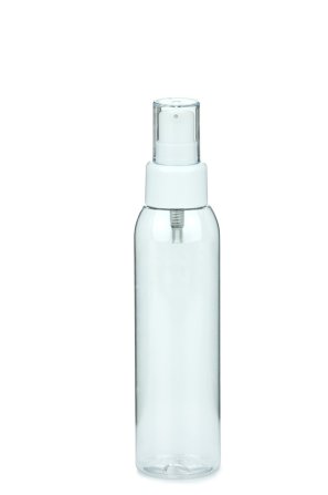 100 ml R-PET-Flasche transparent, Ø 42,2 mm, Lotionpumpe weiß