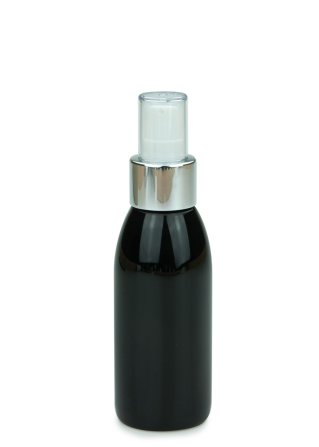 100 ml PET-Flasche schwarz, Ø 41,9 mm, Lotionpumpe weiß/Metall