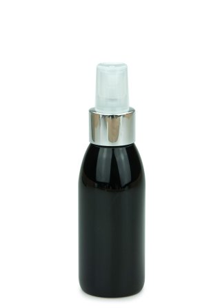 100 ml PET-Flasche schwarz, Ø 41,9 mm, Sprühzerstäuber, Luxury-Ausführung natur/Metall