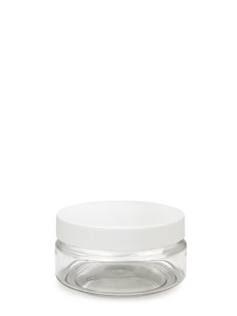 100 ml R-PET-Classic Tiegel klar (70/400) – Deckel weiß, matt, Dichtkonus
