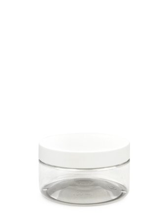 100 ml R-PET-Cylindrical Zylinderdose klar (70/400) – Deckel weiß, matt, Dichtkonus