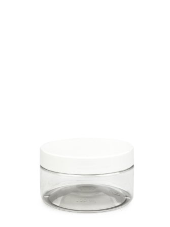 100 ml R-PET-Cylindrical Zylinderdose klar (70/400) – Deckel weiß, glänzend, EPE-Einlage