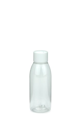 100 ml R-PET-Flasche transparent, Ø 41,9 mm, Schraubverschluss weiß