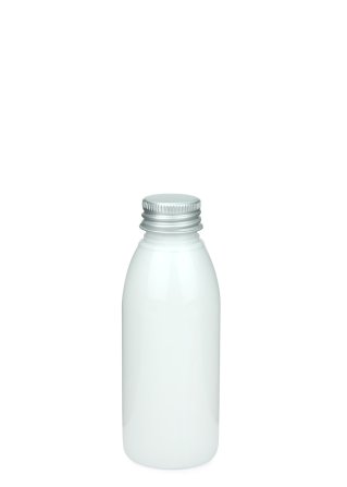 100 ml PET-Flasche weiß, Ø 41,9 mm, Alu-Schraubkappe weiß