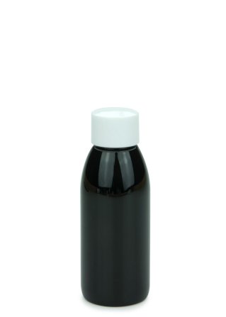 100 ml PET-Flasche schwarz, Ø 41,9 mm, Schraubverschluss mit Spritzeinsatz weiß