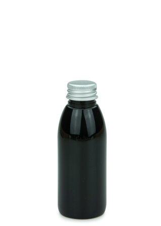 100 ml PET-Flasche schwarz, Ø 41,9 mm, Alu-Schraubkappe schwarz