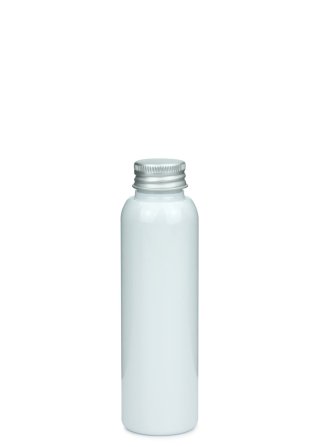 100 ml PET-Flasche weiß, Ø 37,1 mm, Alu-Schraubkappe weiß