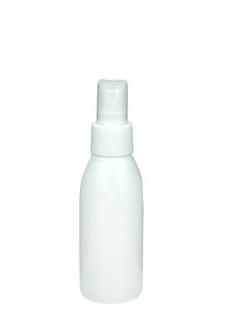 100 ml R-PET-Flasche weiß, Ø 41,9 mm, Sprühzerstäuber weiß