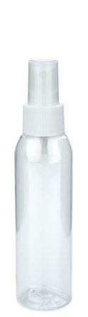 100 ml R-PET-Flasche transparent, Ø 37,1 mm, Sprühzerstäuber weiß, geriffelt